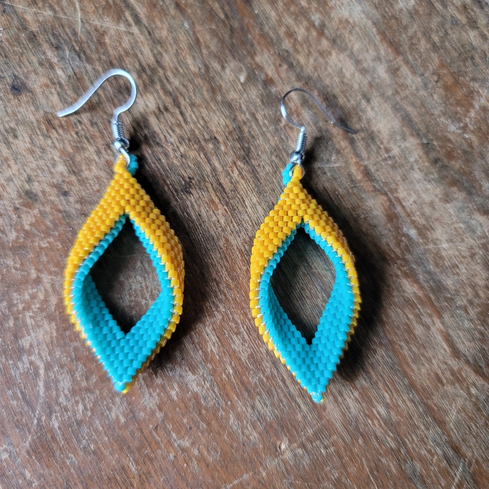 Folded peyote stitch beaded earrings